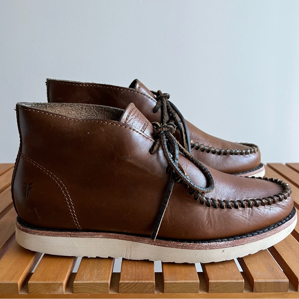 The Frye Company Leather Moccasin Chukka Ankle Boots Brown/Tan (Size 9)